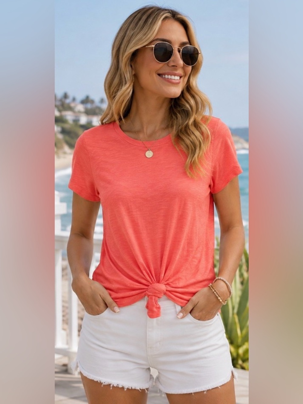 Social Standard by Sanctuary Coral Knot Front Slub Tee Top Size Large L. Soft!